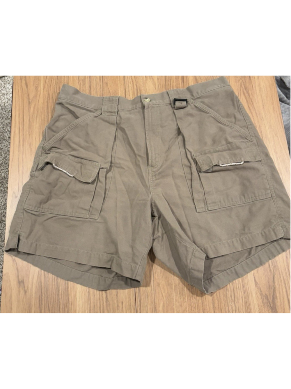 Columbia Mens Cargo Shorts Large Khaki 100% Cotton Elastic Waist Outdoor Fishing